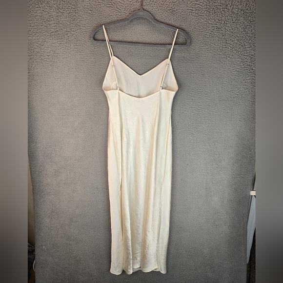 Free People Women Satin Midi Slip Dress Sz M Ivory Adj Straps Side Slits Elegant - Picture 7 of 15